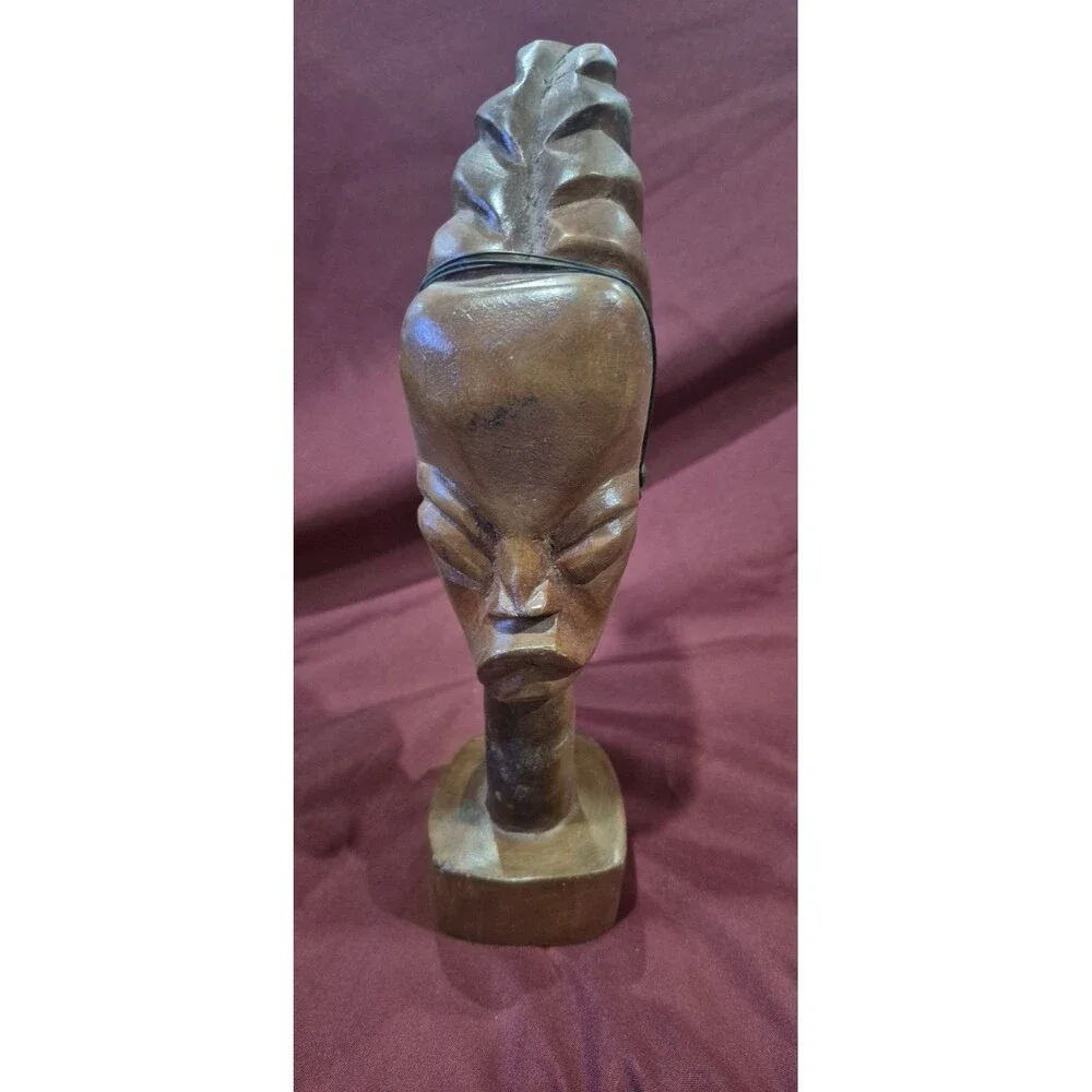 Vintage African Zulu Style Carved Wood Female Figurine Bust Sculpture 9.5